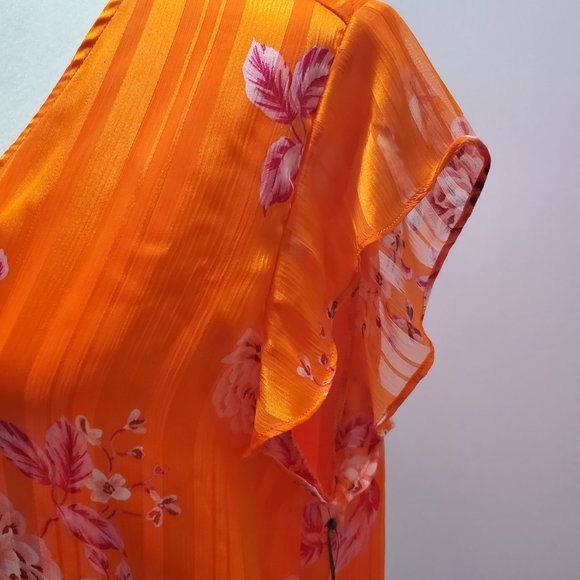 Vince Camuto Orange Rio Gardens V-neck Button Down Peplum Blouse Large - Picture 4 of 9